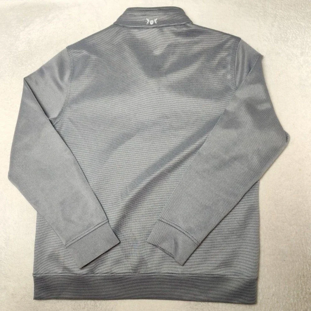 Hickey Freeman Sweater Mens M Gray Striped 1/4 Zip Pullover Golf Stretch Work
